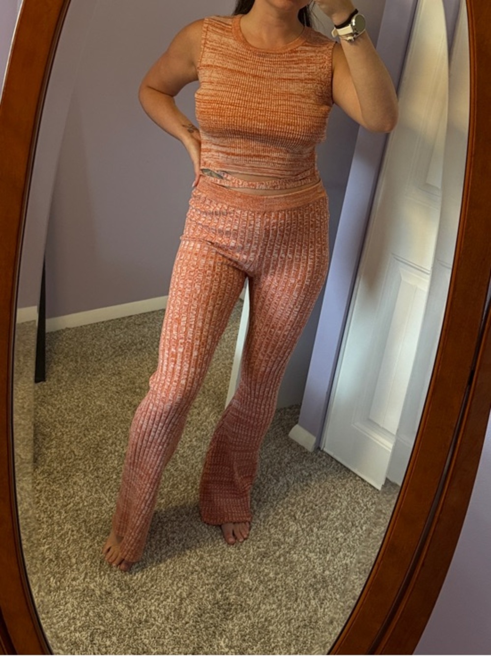 Blush Ribbed Knit Two-Piece Set in Warm Orange